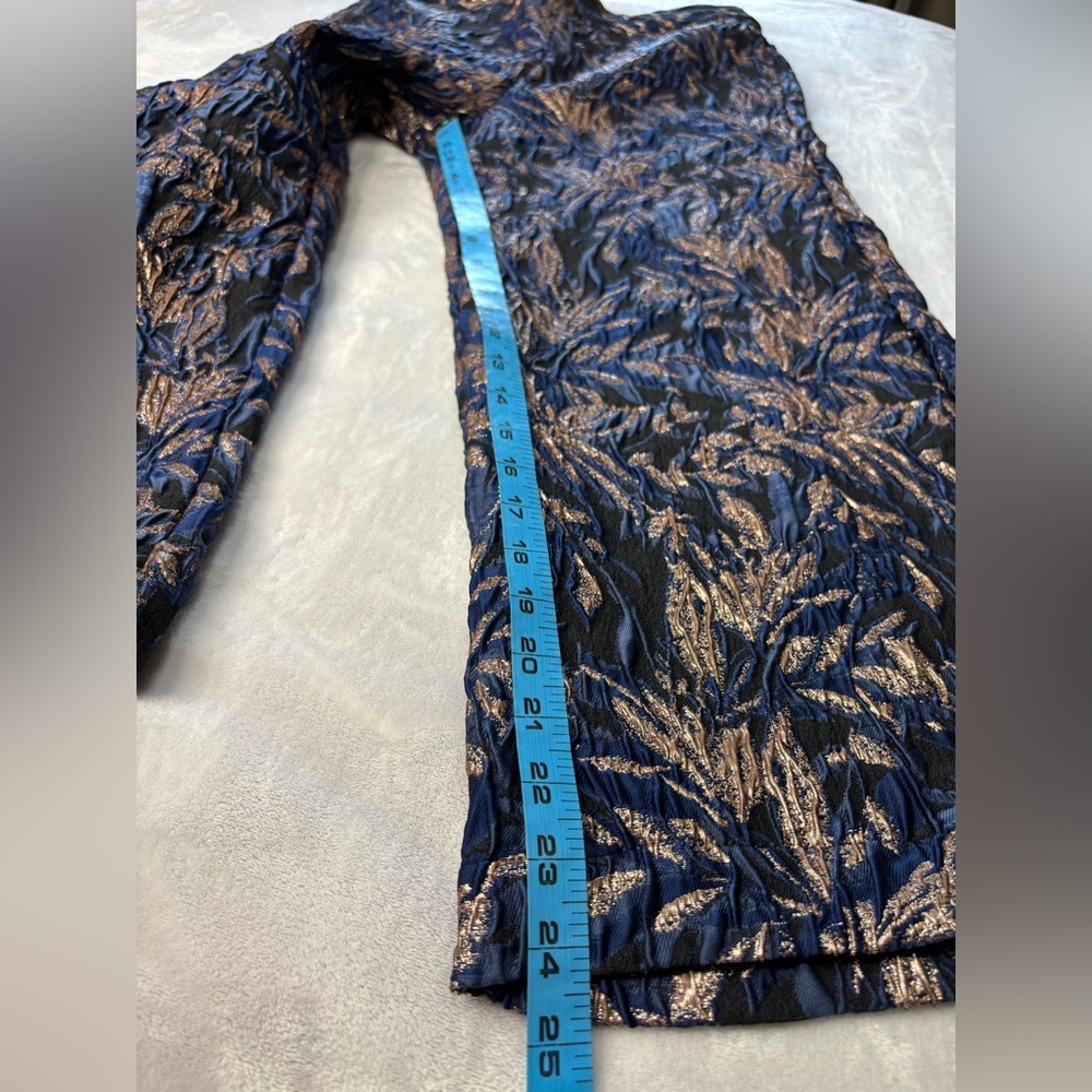 Anthropologie Navy with Gold Leaf Jacquard Wide Leg Pants Size Medium NWT - Picture 10 of 16